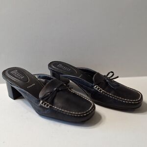 Nickles Soft Black Leather Hobson Preppy Academia Slip On Heeled Mules Size 9M